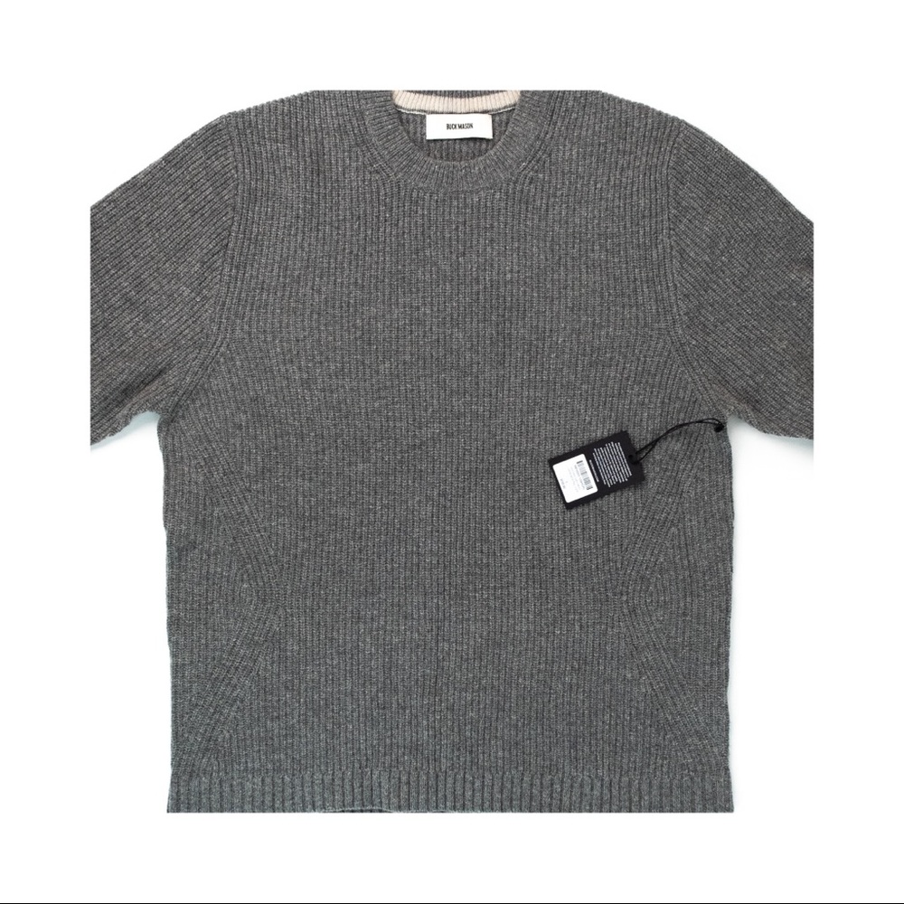 Buck Mason Grey Fisherman Rib Sweater NWT